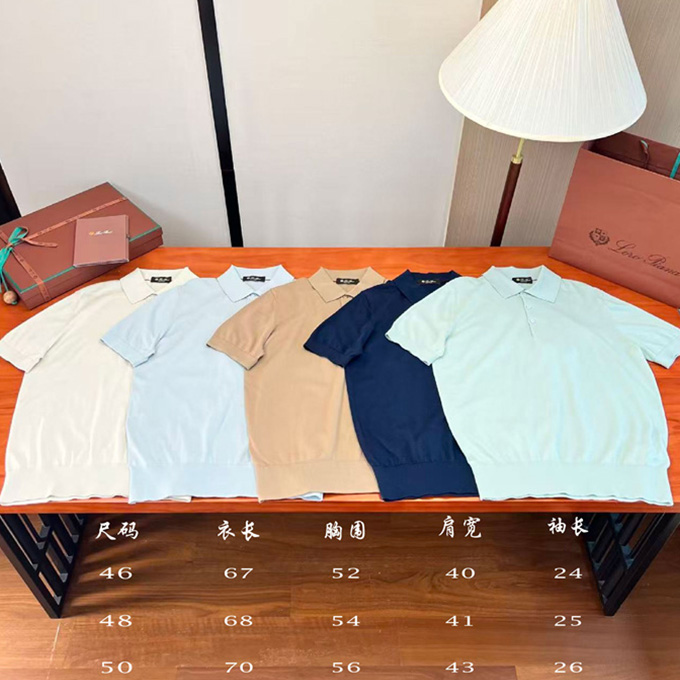 loro piana lightweight silk cotton blend polo collar short sleeve knit t-shirt